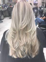 Icy Blonde Balayage With Long Layers For Thick Hair Blonde Layered Hair Hair Beauty Layered Thick Hair