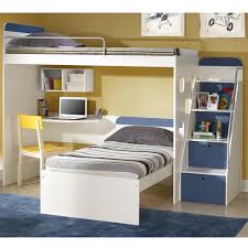 beliche com escritorio nichos e escada lateral com gavetas studio 100 mdf melamina bp azul casatema