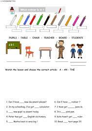 School Objects And Articles Interactive Worksheet Articles Worksheet Worksheets English As A Second Language Esl