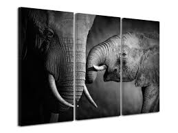 Tableau noir et blanc éléphant. Tableau Triptyque Elephants Toile Triptyque Grand Format Declina