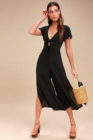 Please And Thanks Black Tie Front Culotte Jumpsuit Boho Chic Outfits Culotte Jumpsuit Boho Dress