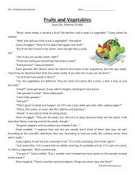 Reading Comprehension Worksheet Fruits And Vegetables Reading Comprehension Reading Comprehension Worksheets Comprehension Worksheets