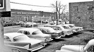 Mystery Early 1960s Street Scene And Used Car Lot Httptheoldmotorcomp170279 Classicars Oldcars Vintagecars 1950sca Used Car Lots Car Lot Used Cars