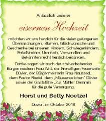 Glückwünsche oder gedicht zum 65. Danksagung Eisernen Hochzeit Nordkurier Anzeigen