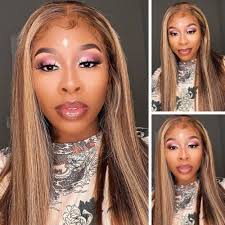 Amazon.com: פאת הדגשה של UNICE Ombre בלונדינית ישר חלק T תחרה פאה שיער אדם  חלק אמצעי שיער רמי ברזילאי בלונדיני ישר פאה שיער אדם מרוט מראש לנשים 150%  צפיפות 45.7 ס"מ :