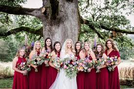 Jessie Travis Outdoor Wedding Dress Bridesmaid Dresses Marsala Bridal Party Photos