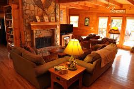 Injecting rustic style into your cabin living room starts with a beautiful rustic fireplace, it can be decorated with rough stone or even with rough wood. Small Log Cabin Living Room Ideas Novocom Top