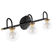 Traditional lighting in antique gold finishes for period homes. Bdl Bathroom Vanity Light Fixtures New Design Black Gold 3 Lights Clear Globe Glass Shade Modern Wall Bar Sconce Over Mirror Buy Online In Japan At Desertcart Jp Productid 201741547