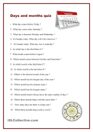 Days And Months Quiz Gk Questions And Answers Days And Months English Quiz