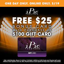 Ipic On Twitter 24 Hour Sale Purchase A 100 Gift Card From Ipic And Receive A 25 Bonus Card Today Only Online Only Howdoyouipic Https T Co Oqpxejhczm