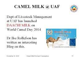 Camel milk is considered to be more nutritious than the traditional cow milk as it contains more proteins and fat as compared to the cow milk. The Camel Milk Younas M 1 K Ishaq