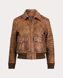 Painted Leather Bomber Jacket Leather Bomber Jacket Brown Leather Bomber Jacket Distressed Leather Jacket