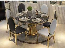 Golden Round Marble Top Dining Table With Luxury Chairs Round Dining Table Sets Marble Top Dining Table Round Dining Table