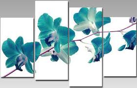 Extra Large Teal Orchids Flower Canvas Wall Art Split Multi 4 Panel Ready 2 Hang Flower Canvas Wall Art Flower Canvas Canvas Wall Art