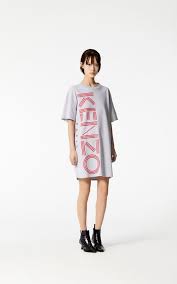 Pale Grey Kenzo Logo T Shirt Dress For Women Kenzo Clothing Womens Dresses Shirt Dress