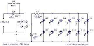 You circuit diagram will basically visualize circuits as lines and the added symbols will indicate where switches and fusers may go. Mains Operated Led Lamp