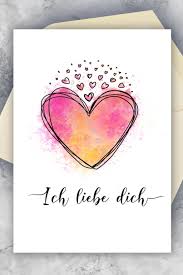 Ich Liebe Dich German I Love You Card Printable Card German Language Valentines Card In 2020 Aquarell Herz Herz Zeichnen Karten Fur Freund