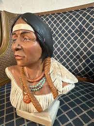 Vintage Native Indian American woman, squaw Pocahontas decor sculpture  ceramic Native American Arts & Crafts