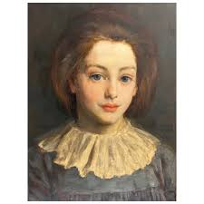 Victorian Oil Painting Portrait Young Lady In Blue Dress Signed George  Percy Jacomb-Hood RBA Dated 1889