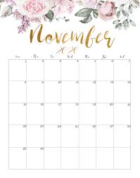 Floral November 2020 Calendar Printable In 2020 October Calendar Printable Calendar Printables November Calendar