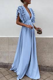 Ruffle Trim V Neck Evening Maxi Dress In 2020 Trendy Dresses Summer Elegant Maxi Dress Maxi Dress Evening
