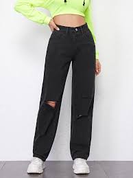 Shein bleach wash flap pocket denim jacket. Solid Ripped Boyfriend Jeans Shein Eur