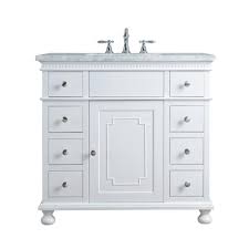 Stufurhome 36 In Abigail Embellished Single Sink Vanity In White With Marble Vanity Top In Carrara With White Basin Hd 1013w 36 Cr The Home Depot Bathroom Vanity Single Sink Bathroom Vanity Marble Vanity