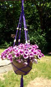 handcrafted unique purple macrame hanging plant flower basket hanger with portamacetas manualidades kinds of flowers
