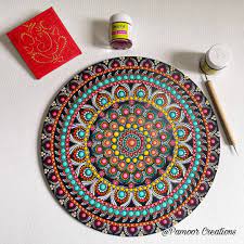 First Mandala Dot Painting On Round Mdf Board Just Loving It Beautiful Mandalas Mandalas Dotmandala Do Dot Painting Mandala Painting Mandala Design Art