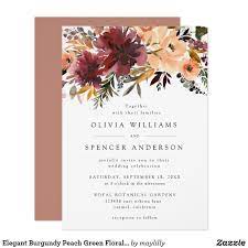 Elegant Burgundy Peach Green Floral Rustic Wedding Invitation Zazzle Com Orange Wedding Invitations Floral Wedding Invitations Wedding Invitations Rustic