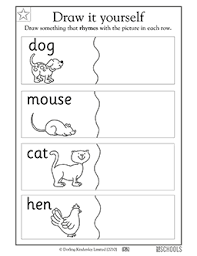 draw it yourself dog mouse cat hen kindergarten preschool reading writing worksheet greatschools