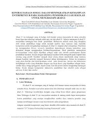 Maybe you would like to learn more about one of these? Pdf Kewirausahaan Sosial Dalam Meningkatkan Kemampuan Enterpreneur Pada Mahasiswa Pendidikan Luar Sekolah Untuk Menghadapi Abad 21