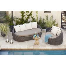 Shop Allen Roth Sylvan Park Wicker Patio Chair With Solid Tan And White Cushion At Lowes Com Wicker Patio Chairs Wicker Decor Wicker Bedroom