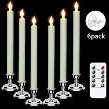 Dromance Flameless Window Candles With Remote And Timer Battery Operated Led Taper Candles With Suction Cups Set Of 6 Christmas Window Candles Silver Holders