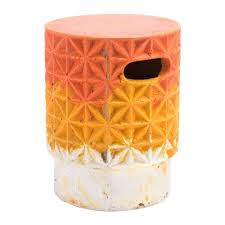 Zuo Grid Orange Stone Outdoor Side Table Garden Seating Outdoor Stools Garden Stool