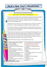 Jacks New Years Resolutions New Years Resolution Comprehension Exercises Reading Comprehension