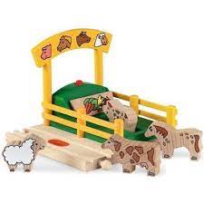 Brio Animal Yard Wooden Horse Sheep Cow And Pig Fun Animal Sounds When Trains Drive By Fits With All Wooden Train T Farm Toys Wooden Train Track Toy Barn