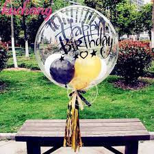1pcs 18inch No Wrinkle Transparent Helium Clear Bubble Balloons Happy Birthday Stickers Colorful Feathe Transparent Balloons Bubble Balloons Birthday Stickers