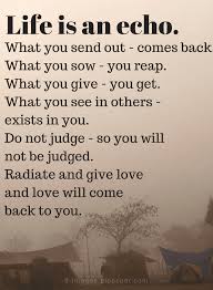 Life Quotes Life Is An Echo What You Send Out Comes Back What You Sow You Reap What You Give You Get What Judgement Quotes Giving Quotes Judge Quotes