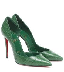 Christian Louboutin Iriza 100 Croc Effect Leather Pumps In Green Modesens