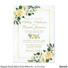 Elegant Floral Yellow Gold White Green Wedding Invitation Zazzle Com Convite Floral Convite De Casamento Convite