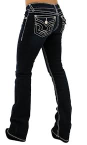 La Idol Classic Rhinestone Studded Dark Blue Denim Bootcut