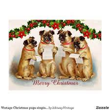 Vintage Christmas Pugs Singing Carols Postcard Vintage Christmas Pugs Postcard Four Pug Dogs Singi Vintage Christmas Holiday Postcards Antique Christmas Cards
