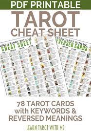 Printable Pdf Tarot Card Cheatsheet Includes Reversed Tarot Cards Rider Waite Tarot Dec Tarot Card Meanings Cheat Sheets Reading Tarot Cards Tarot Learning