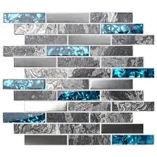 See more ideas about blue backsplash, backsplash, ceramic tile backsplash. Gray Marble Backsplash Tiles Teal Blue Glass Mosaic Wall Metal Tile