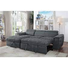 Sectional pieces connect via we designed our axel chaise sectional with clean lines in mind. Brassex Bentley Sectional With Pull Out Bed Storage Chaise Grey Rona