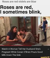 Roses Are Red Violets Are Blue Roses Are Red I Sometimes Bllnk Watch A Woman Tell Her Husband She S Pregnant While Conan O Brien Pours Good Milk Down The Sink Roses Are