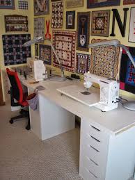 Craft and sewing studios of all kind; Hi Everyone I Realized That A Blog Post About My New Sewing Room Would Be Gigantic As There Is Lots Of Th Quilt Sewing Room Sewing Room Design Sewing Rooms