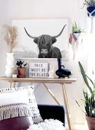 Highland Cow Print Black And White Highland Cow Print Modern Boho Home Decor Cow Art Print