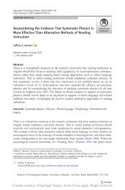 Although phonics can be taught in different ways, research supports instruction that is explicit and systematic. Pdf Reconsidering The Evidence That Systematic Phonics Is More Effective Than Alternative Methods Of Reading Instruction